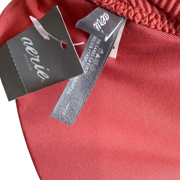 NWT, Aerie Coral Ribbed Padded Knot Front Tie Back Padded Bikini Top, Sz L - Picture 10 of 12